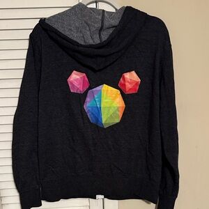 Vintage Disney Interactive Men's Charcoal Hoodie with Mickey on the Back